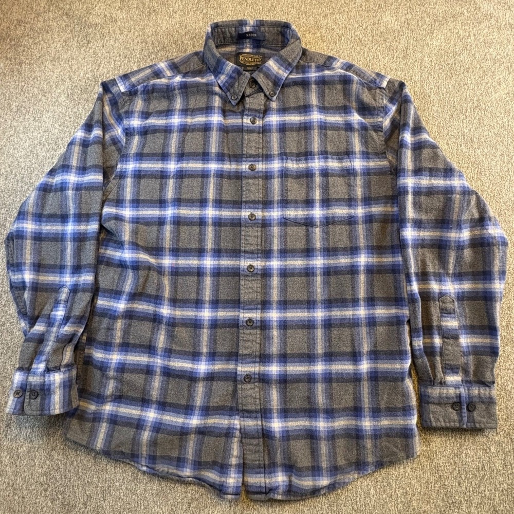 Pendleton Mens Flannel Button Up Shirt Plaid Long Sleeve Cotton Casual